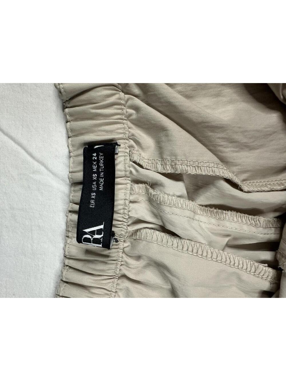 🤍 ZARA Women's S Beige Wide-Leg Pants Elastic Waist Drawstring Pockets 🤍 - Picture 6 of 13